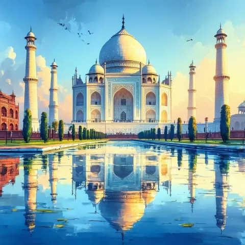 Taj Mahal Mirrored in Vibrant Anime Color