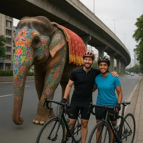 Two Cyclists Pose for a Photo Next
