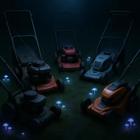 Four Varied Lawn Mowers Converge Rigidly Towards the Viewpoint