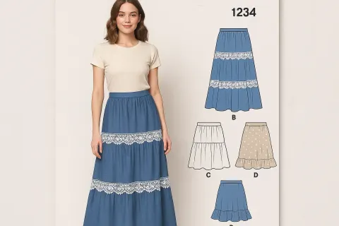 Sewing Pattern Cover Featuring a Model Wearing