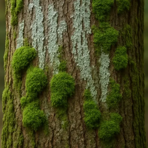 Rough Bark of a Tree Trunk Is Adorned with Streaks