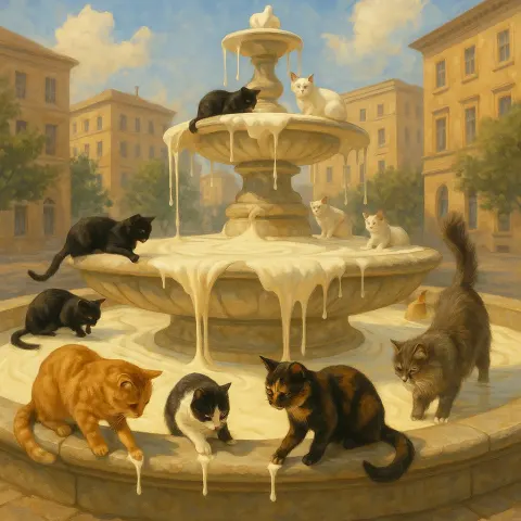 Vast City Fountain Brimming with Cream Rather Than Water