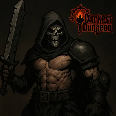 Hooded Warrior with a Skeletal Mask and Muscular Torso Holds