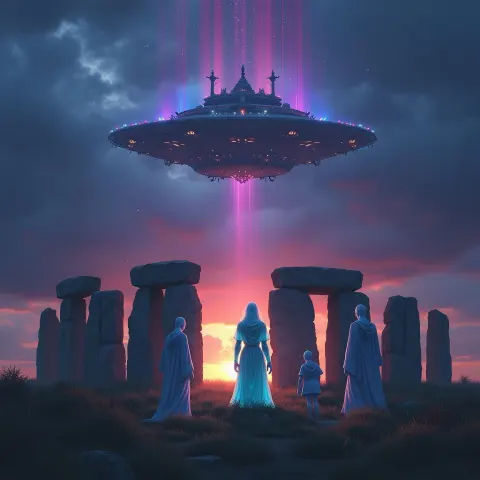 Druids Kneeling to an Alien at Stonehenge