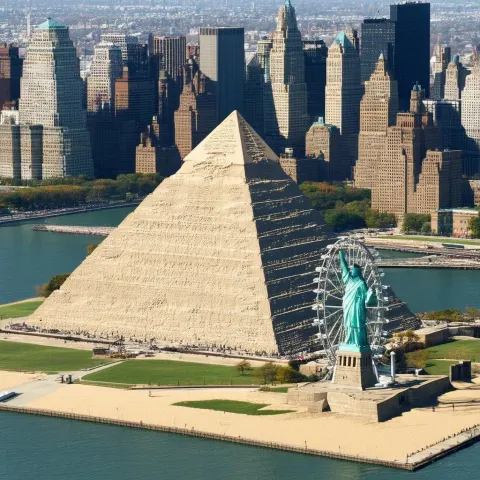 Great Pyramid and Liberty Over Manhattan