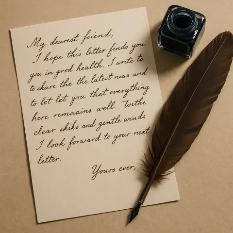 Handwritten Note Resting Next to a Quill with Feathers