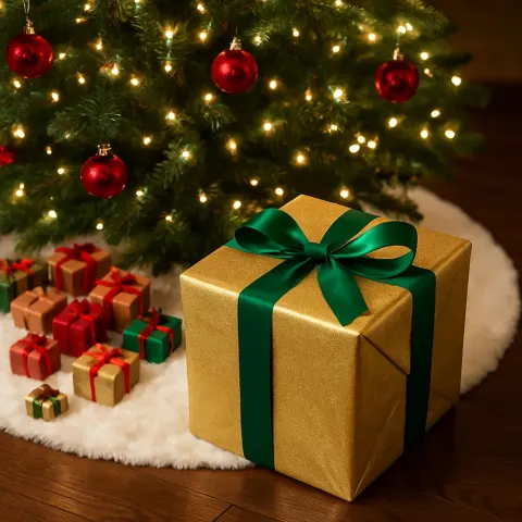 Beautifully Wrapped Gift Box in Dazzling Gold Paper
