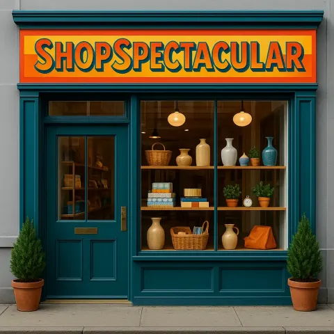 Storefront Boasts a Bold and Colorful Sign with the Name