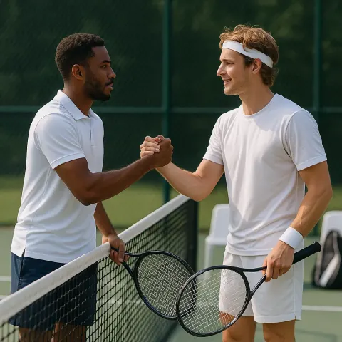 Two Tennis Players Shake Hands at the Net
