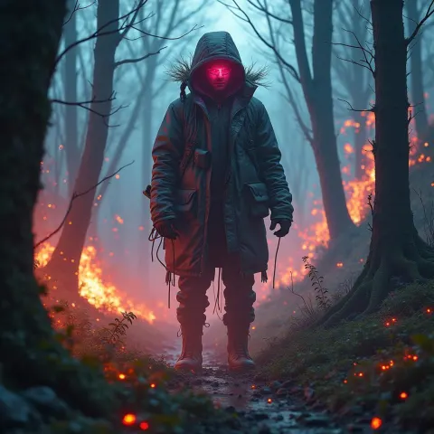 Neon Wildfires Raging Through a Cyber Forest