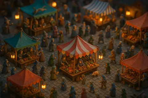 Highly Detailed Miniature Scene of a [medieval Fantasy] Marketplace