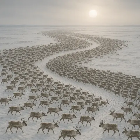 Vast Migration of Thousands of Caribou Flows Like a River