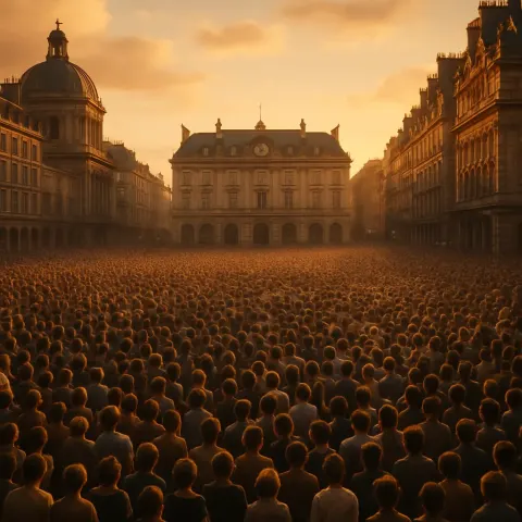 Dense Crowd of Tiny Figures Fills a Vast