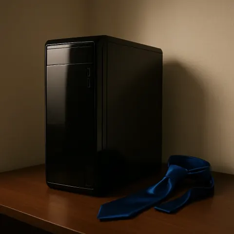Glossy Black Computer Tower Stands Still