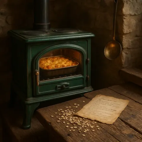 Antique Oven Painted a Rich Emerald Hue Quietly Stands