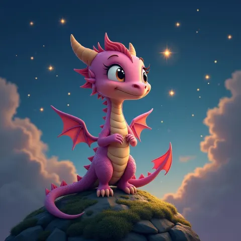 Pink Dragon Hatchling Wondering at the Stars