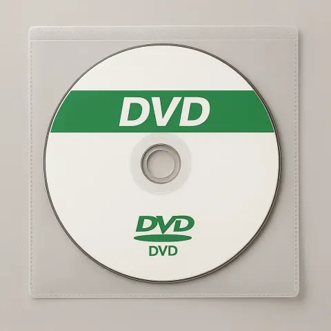 White DVD or CD with a Green Stripe and Text