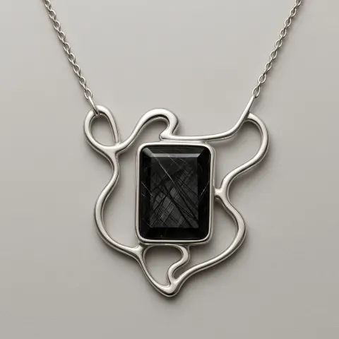 Silver Necklace Featuring an Abstract Pendant Design