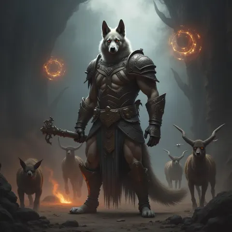 Anthropomorphic Dog Warrior in Ancient Armor