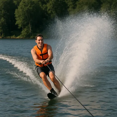Person Wearing a Life Vest Is Water