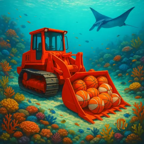 Vivid Red Bulldozer Navigates