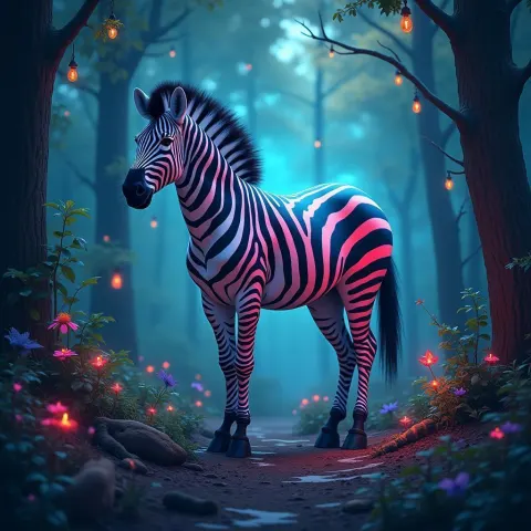 Blue and Red Striped Zebra Glowing Mystically