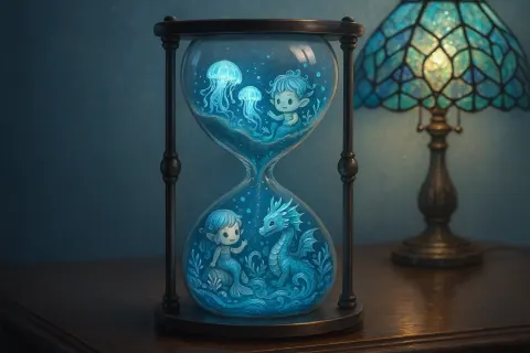Ornate Hourglass Stands Serenely Atop a Vintage Desk