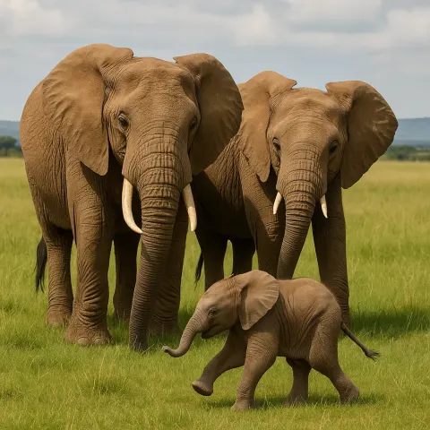 Pair of Grown Elephants Positioned Next