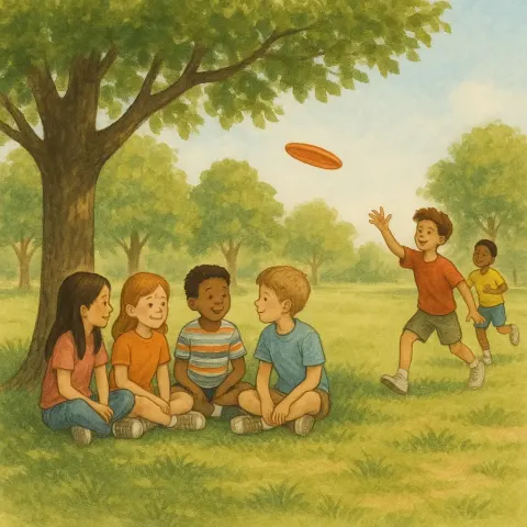 Several Children Are Gathered Beneath a Tree