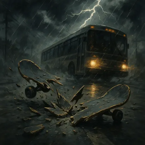 Depict a Turbulent and Intense Moment Highlighting a Broken Skateboard
