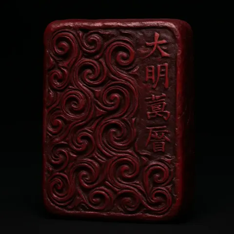 Richly Carved Object in a Profound Crimson Tone Draws