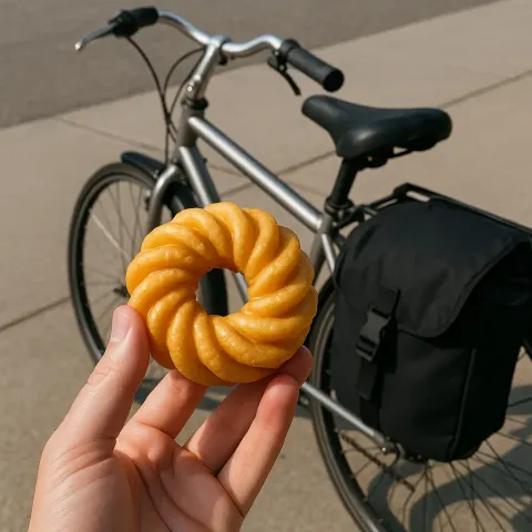 Hand Holding a Golden Cruller Donut in Front