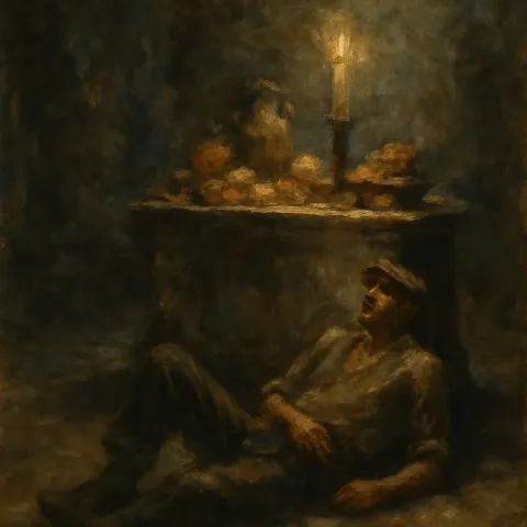 Weary Laborer Reclines Before a Central