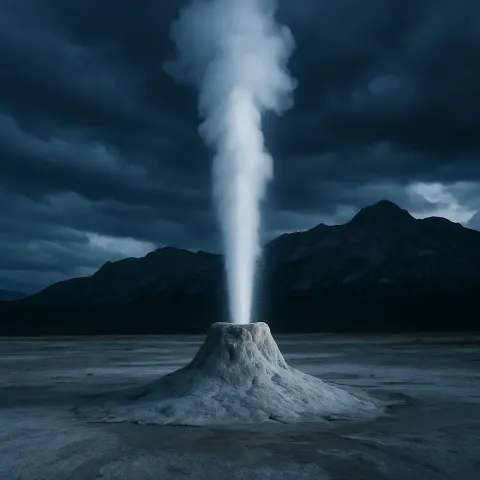 Lone Geyser—its Prominent Sinter Cone and Towering Column of Pure