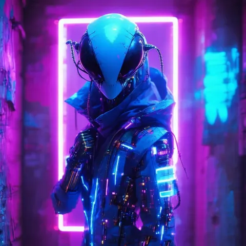 Cybernetic Ant Alien in Neonpunk Purple Glow