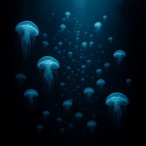 Massive Swarm of Luminous Jellyfish Drifts Silently