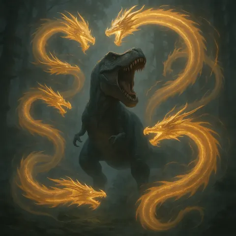 Fierce Dinosaur Lets Out a Thunderous Roar as Four Luminous