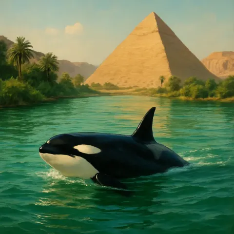 Elegant Orca Whale Moves Smoothly Through the Glistening Jade Waters