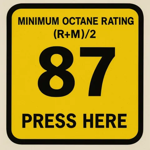 Yellow and Black Gasoline Octane Rating Label
