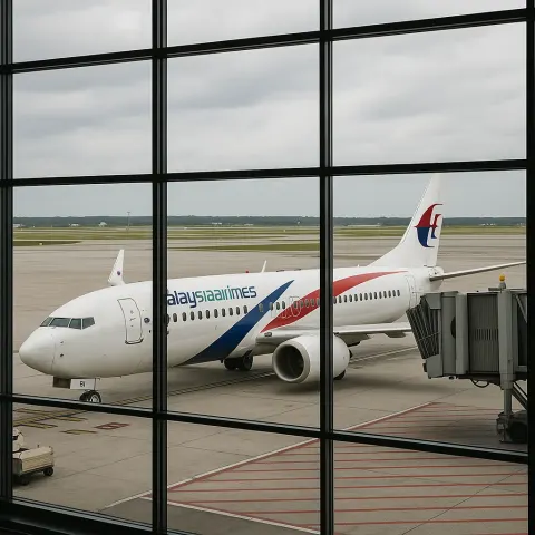 Malaysia Airlines Plane Is Parked at an Airport Gate