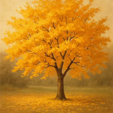 Tranquil Autumn Scene Featuring a Cherry Tree
