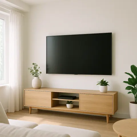 Showcasing a Sleek Flat-screen TV Affixed to a Wall
