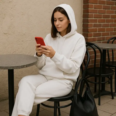 Woman Wearing a White Hoodie
