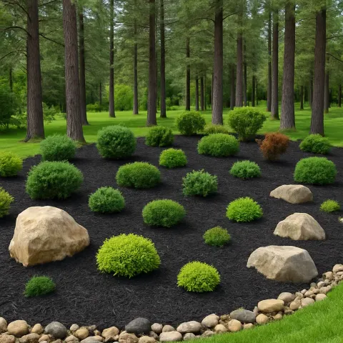 Landscaped Garden with Black Mulch