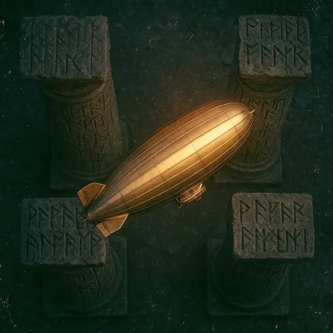 Polished Airship in a Top-down Flat Lay Glows Warmly