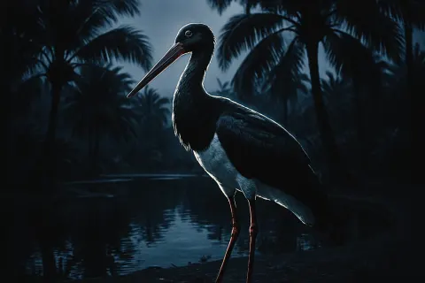 Single Black Stork