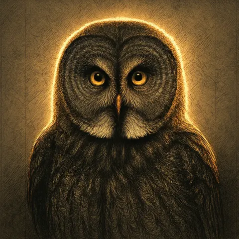 Detailed and Intricate Linework Captures a Single Great Grey Owl—its