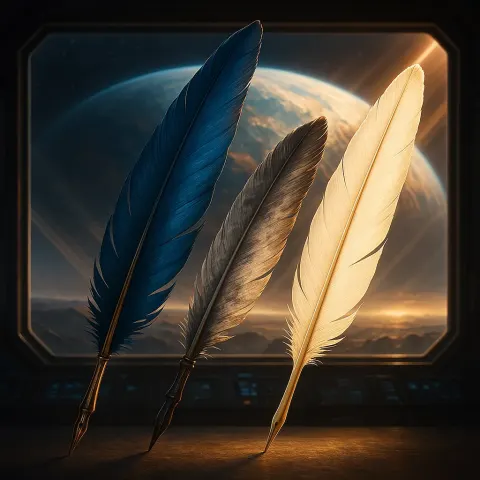 Before a Vast Central Viewscreen Revealing a Breathtaking Planetary Surface