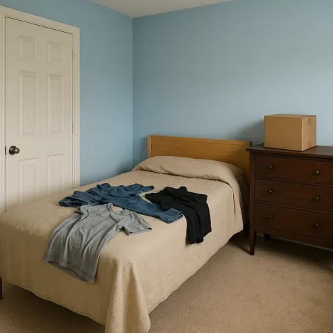 Simple Bedroom with Light Blue Walls