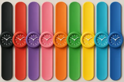 Row of Colorful Slap Wristwatches